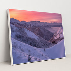 Pink Air Over Quiet Hills by Ales Krivec - White Frame Stretchiez