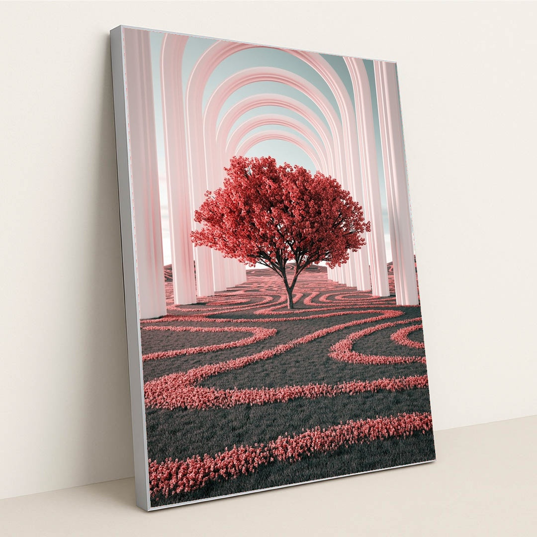 Pink Blossom Tree Under Arches by A Chosen Soul - Silver Frame Stretchiez