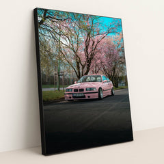 Pink E36 Under Sakura by Martin Błaszkiewicz - Black Frame Stretchiez