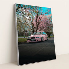 Pink E36 Under Sakura by Martin Błaszkiewicz - Silver Frame Stretchiez