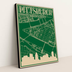 Pittsburgh Urban Blueprint City Map by Anonymous - Black Frame Stretchiez