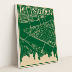 Pittsburgh Urban Blueprint City Map by Anonymous - White Frame Stretchiez