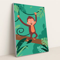 Playful Monkey on a Tree Branch by Andania Humaira - Silver Frame Stretchiez
