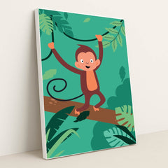 Playful Monkey on a Tree Branch by Andania Humaira - White Frame Stretchiez