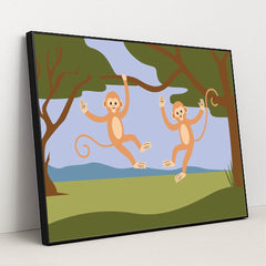 Playful Monkeys in a Tree by Silverfork Studio - Black Frame Stretchiez