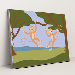 Playful Monkeys in a Tree by Silverfork Studio - Silver Frame Stretchiez