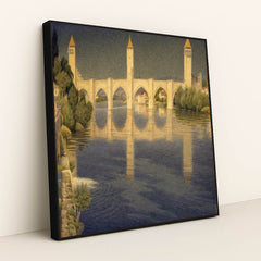 Pont Valentre, Cahors, France (1936) by Joseph Edward Southall - Black Frame Stretchiez