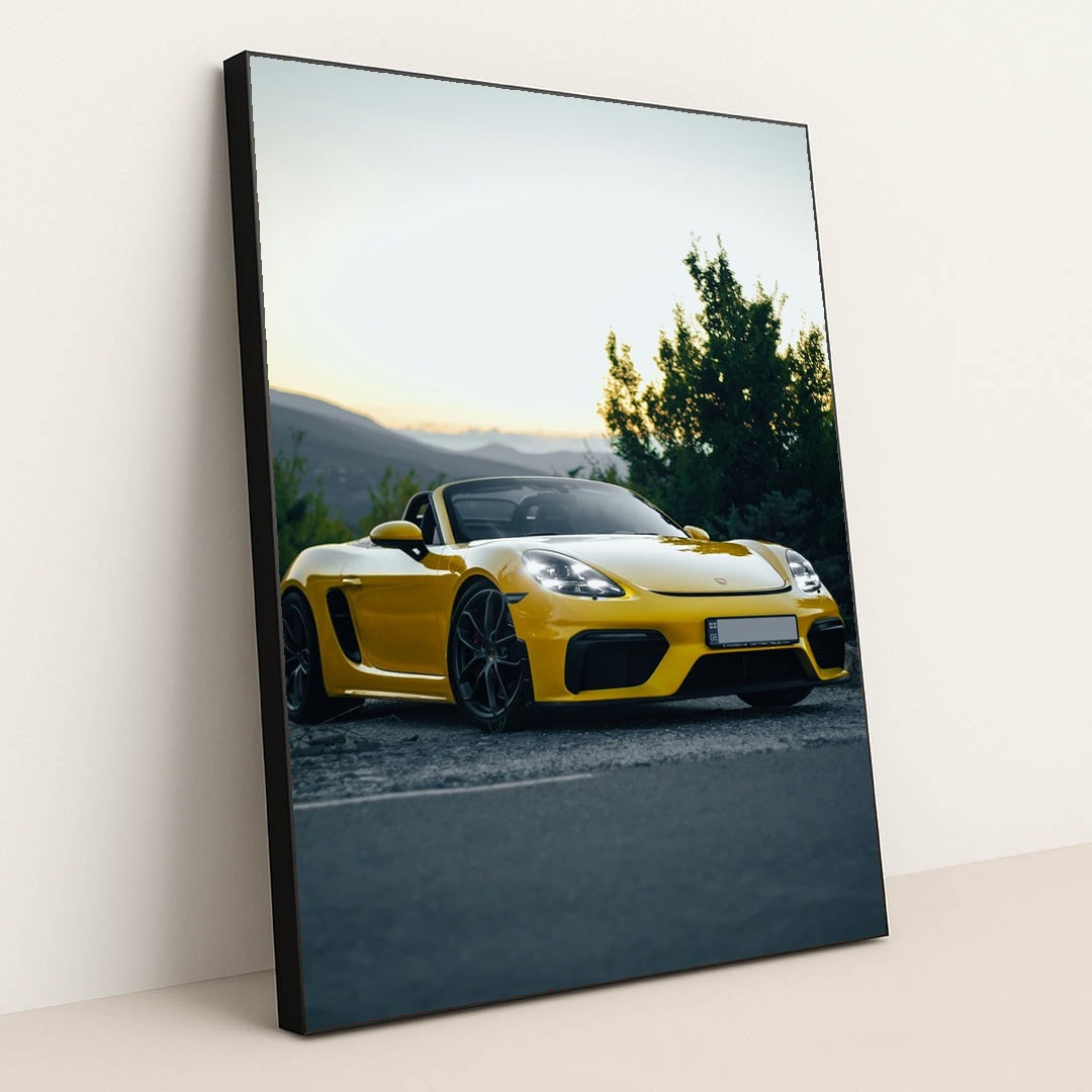 Porsche 718 Spyder Against the Horizon by D Panyukov - Black Frame Stretchiez