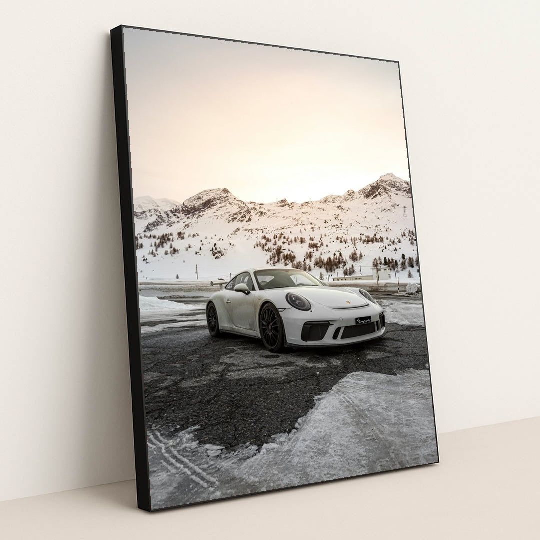Porsche 911 GT3 in Alpine Stillness by Laurent Perren - Black Frame Stretchiez