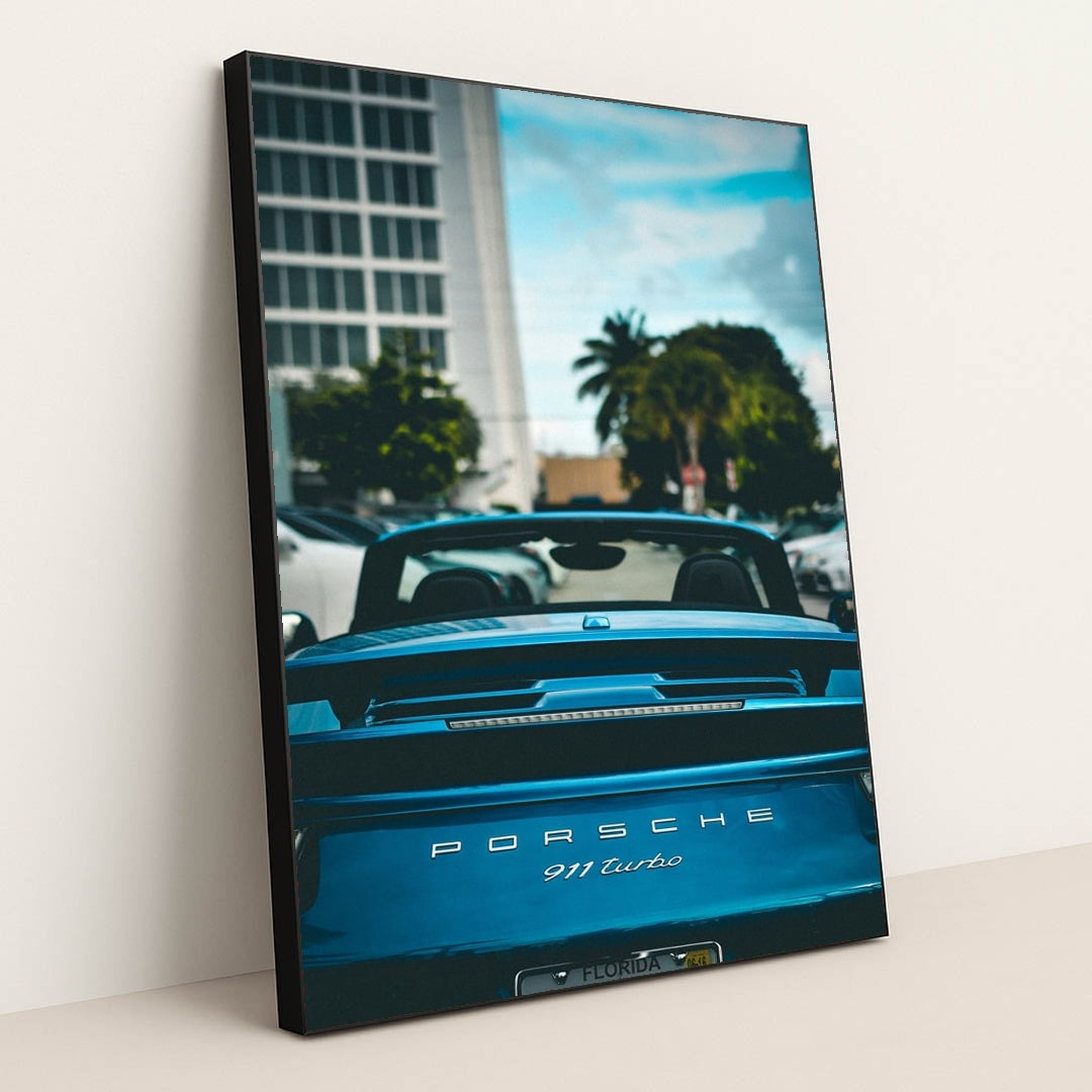 Porsche 911 Turbo Convertible in the City by Andras Vas - Black Frame Stretchiez