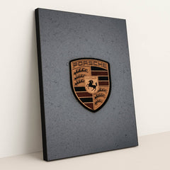 Porsche Crest in the Rain by Joshua Artero - Black Frame Stretchiez