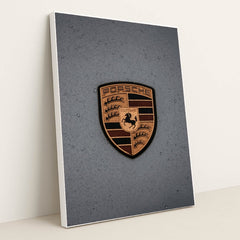 Porsche Crest in the Rain by Joshua Artero - White Frame Stretchiez