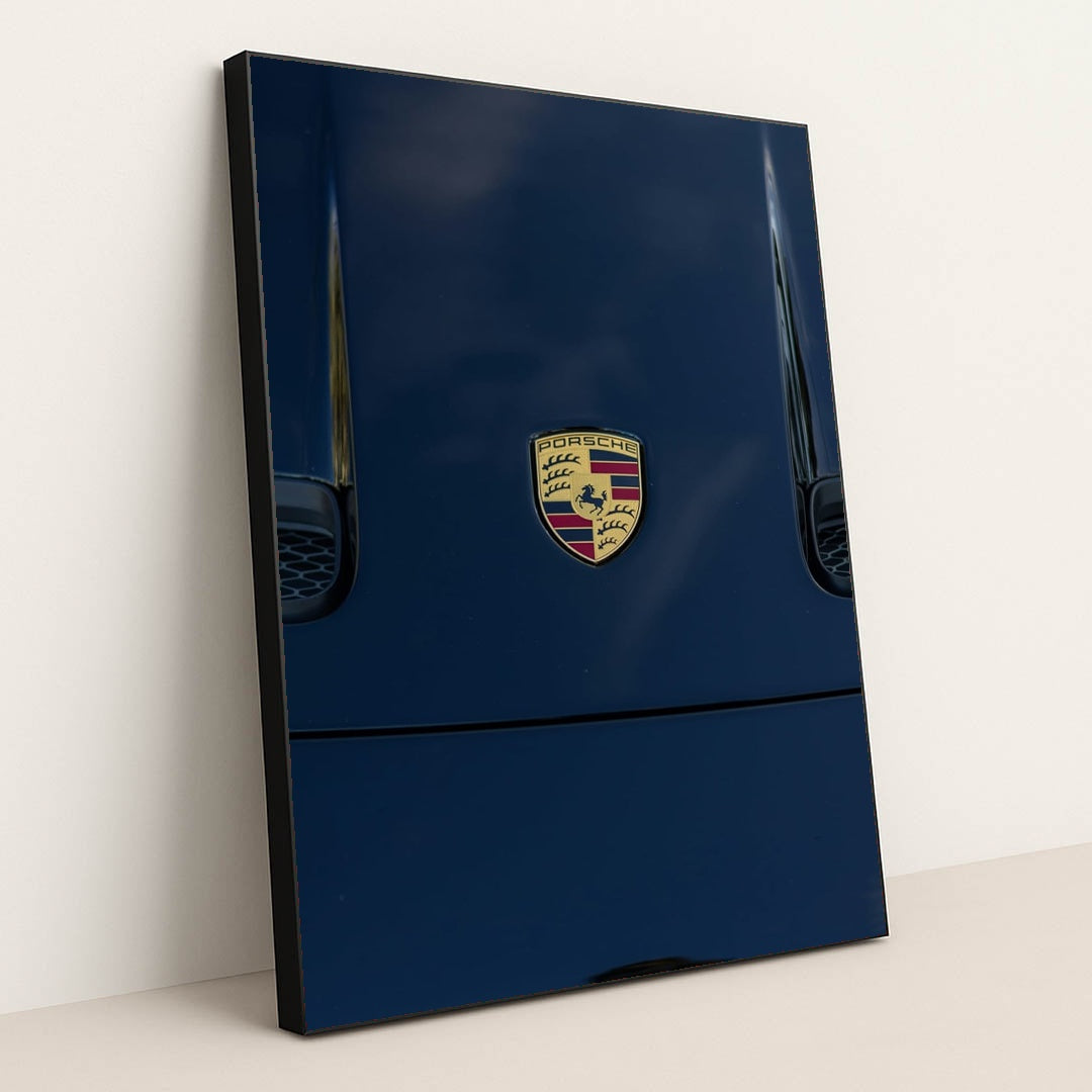 Porsche Crest on Midnight Blue by Bradikan - Black Frame Stretchiez