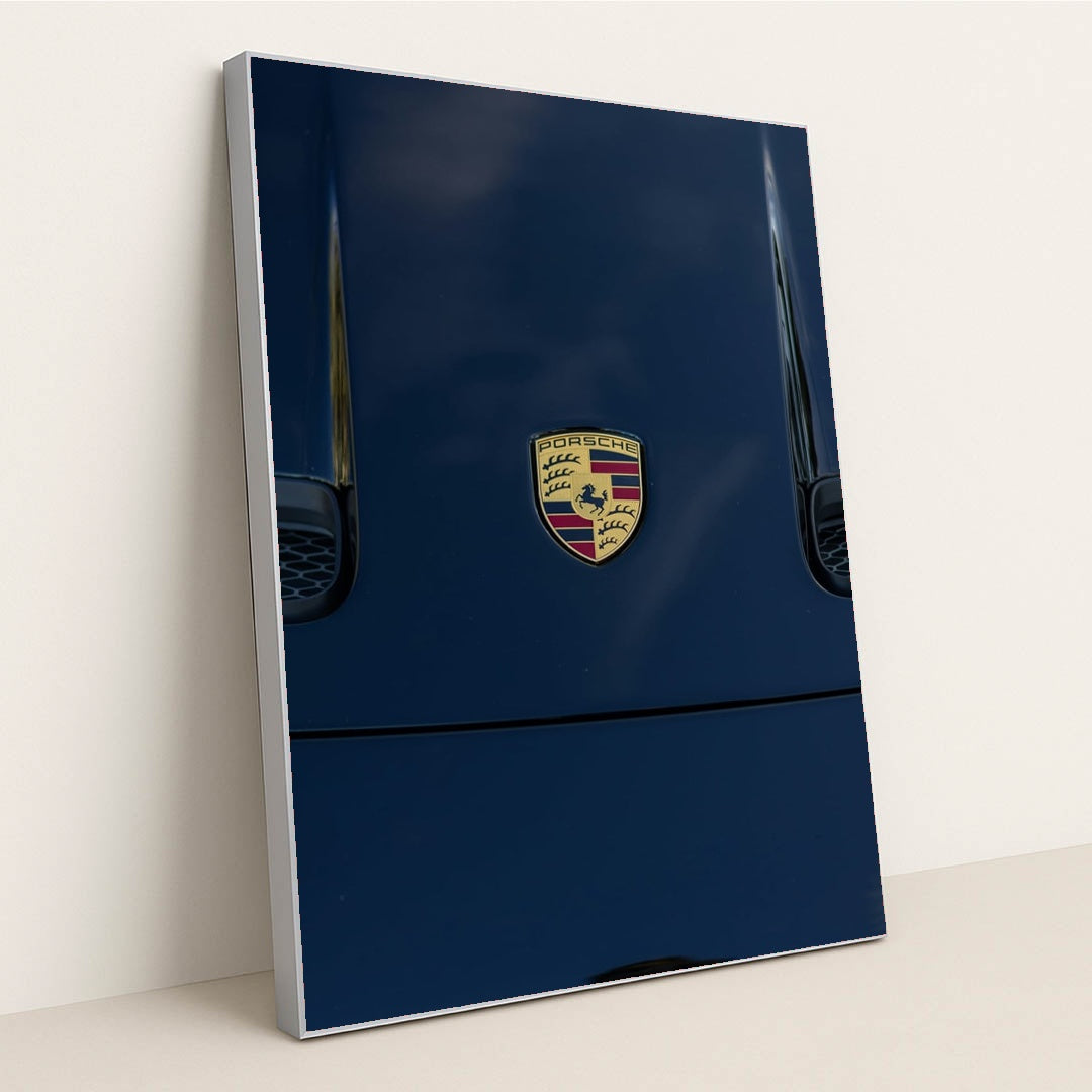 Porsche Crest on Midnight Blue by Bradikan - Silver Frame Stretchiez
