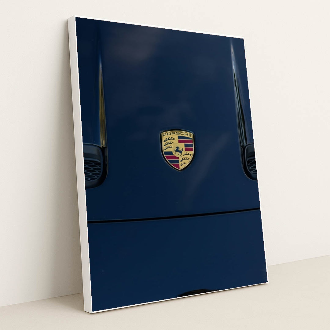 Porsche Crest on Midnight Blue by Bradikan - White Frame Stretchiez