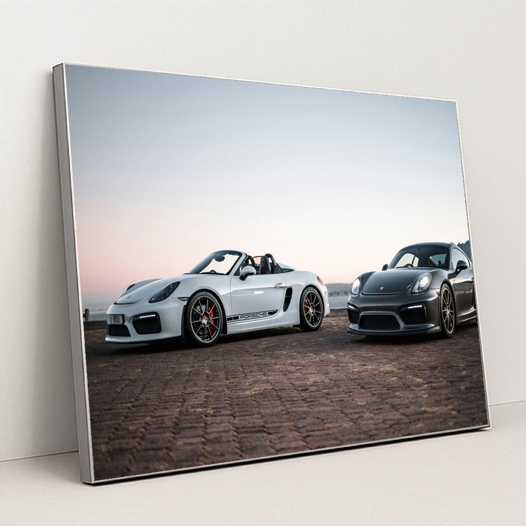 Porsche Duo at Dusk by Stephan Louis - Silver Frame Stretchiez