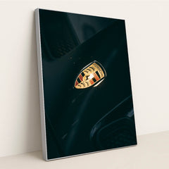 Porsche Emblem in Focus by Nejc Soklic - Silver Frame Stretchiez