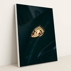 Porsche Emblem in Focus by Nejc Soklic - White Frame Stretchiez