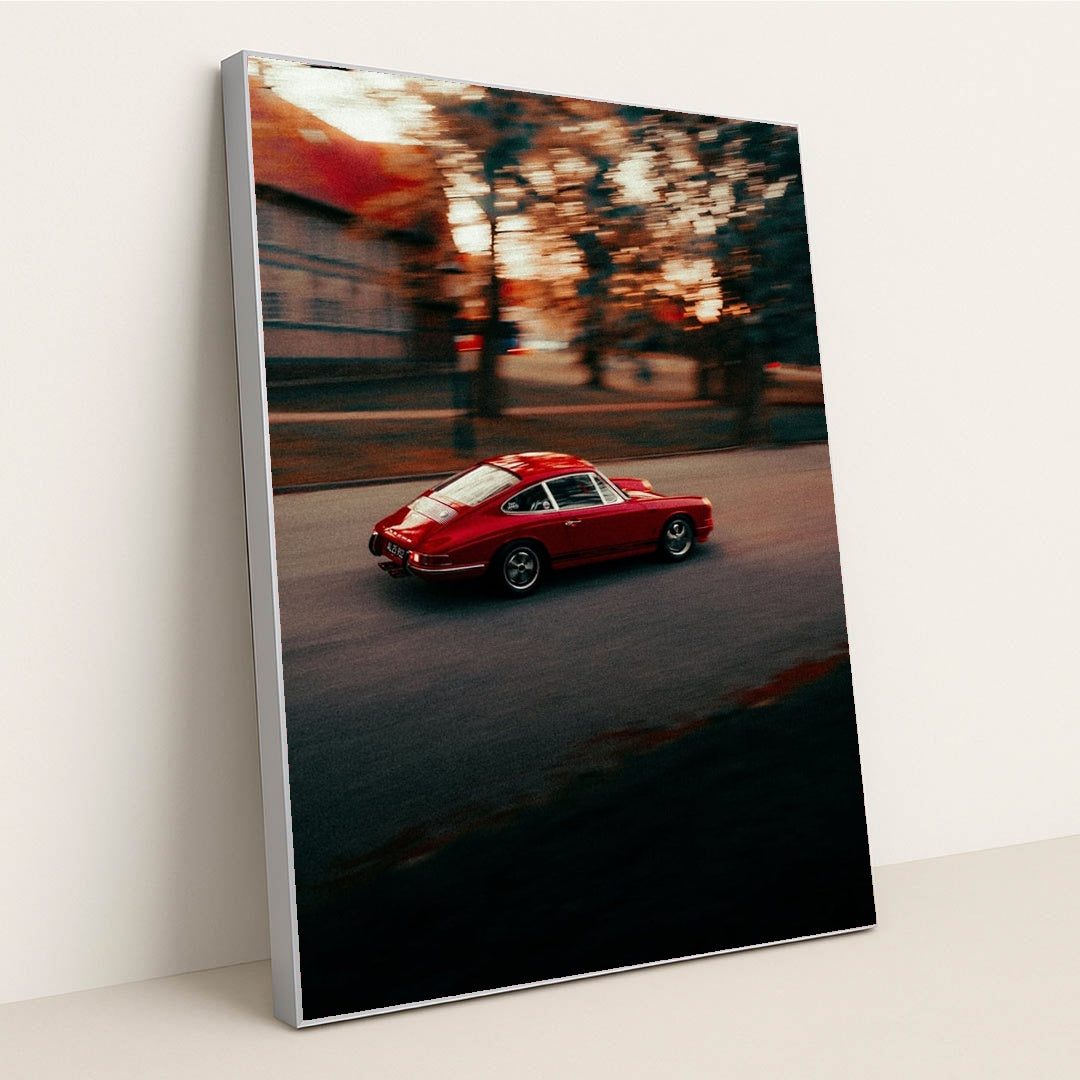 Porsche in Motion Through Autumn Hues by Mike Crawat - Silver Frame Stretchiez