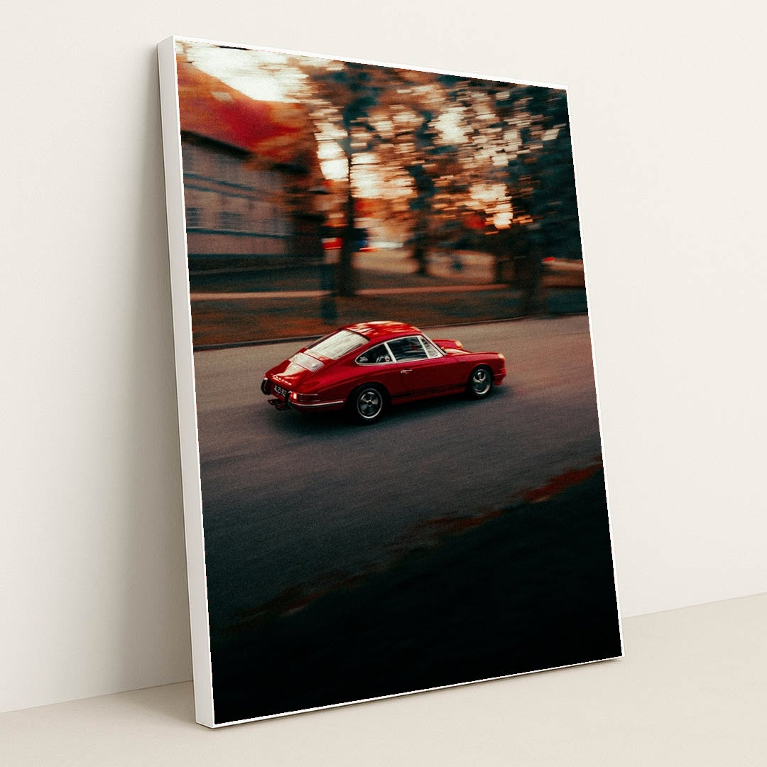Porsche in Motion Through Autumn Hues by Mike Crawat - White Frame Stretchiez