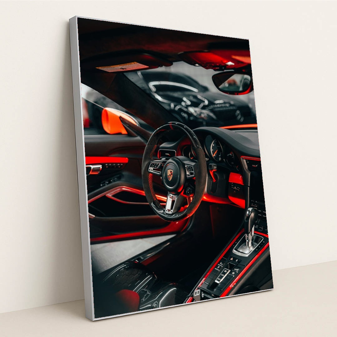 Porsche Interior in Red Glow by Zac Wolff - Silver Frame Stretchiez