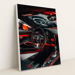 Porsche Interior in Red Glow by Zac Wolff - White Frame Stretchiez