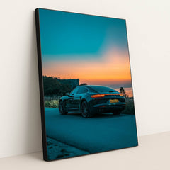 Porsche Panamera at Dusk on the Coast by Peter Miranda - Black Frame Stretchiez