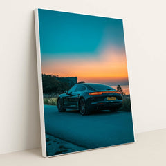 Porsche Panamera at Dusk on the Coast by Peter Miranda - White Frame Stretchiez