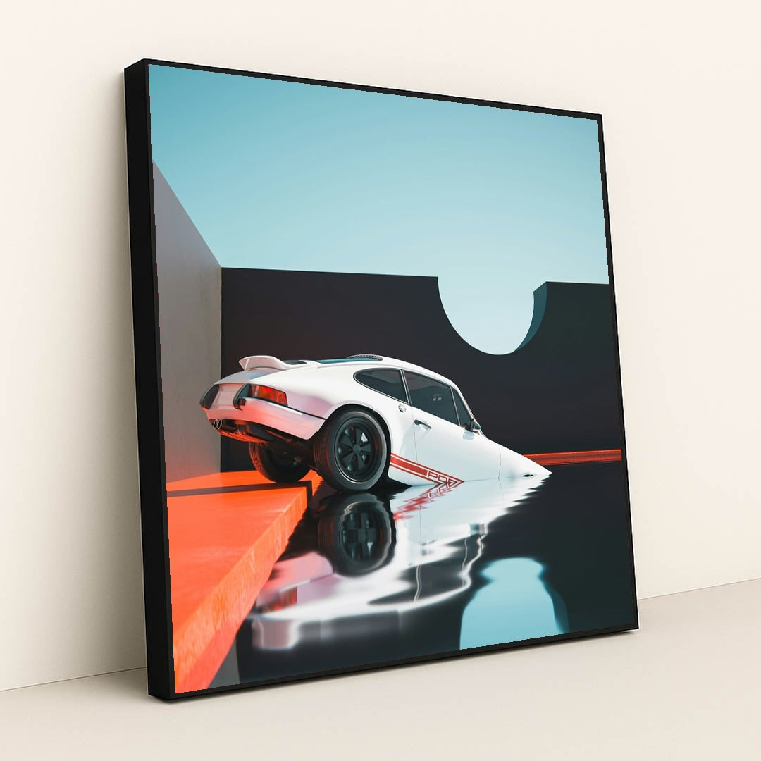 Porsche Reflected in Stillness by Kajetan Daroch - Black Frame Stretchiez