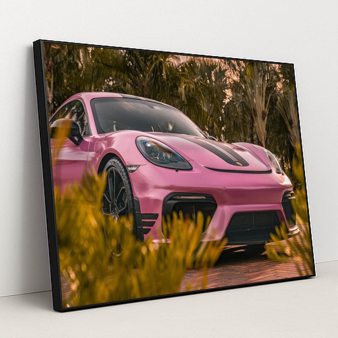 Porsche Spyder Framed by Foliage by Silvio Wiggelinghoff - Black Frame Stretchiez