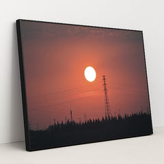 Power Lines at Sunset by Q L - Black Frame Stretchiez