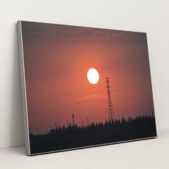 Power Lines at Sunset by Q L - Silver Frame Stretchiez