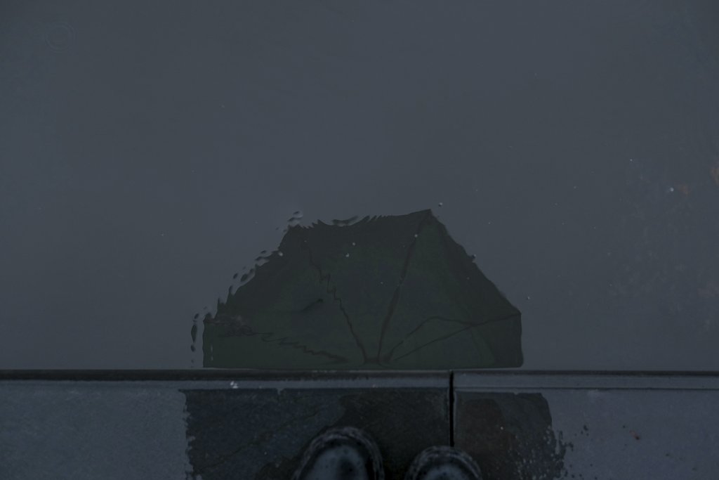 Beyzaa Yurtkuran - Reflection Of Umbrella In Water On A Rainy Day