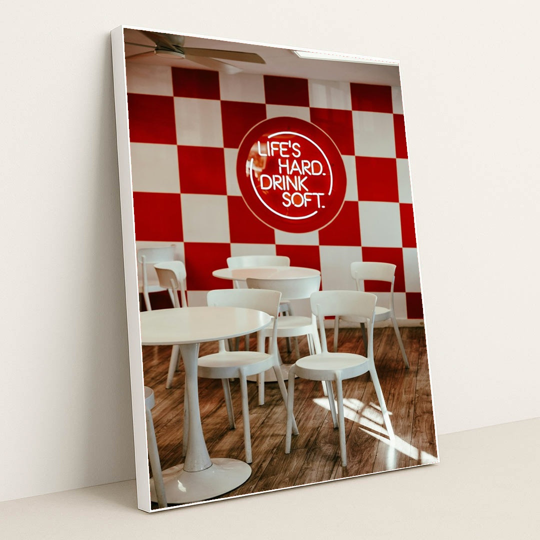 Life's Hard. Drink Soft. by Nellie Adamyan - White Frame Stretchiez