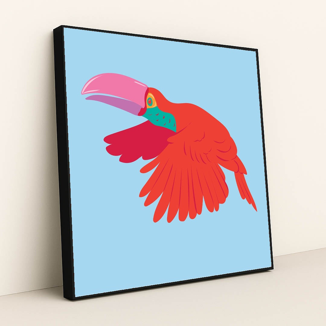 Vibrant Red Bird in Flight by Luisa Roth - Black Frame Stretchiez