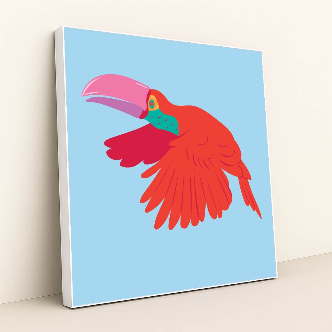 Vibrant Red Bird in Flight by Luisa Roth - White Frame Stretchiez