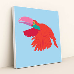 Vibrant Red Bird in Flight by Luisa Roth - White Frame Stretchiez