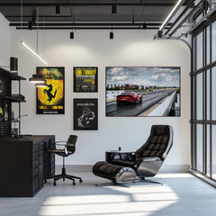 Ferrari 812 Superfast Drag Strip on a wall in a modern office featuring sleek furniture and artwork.