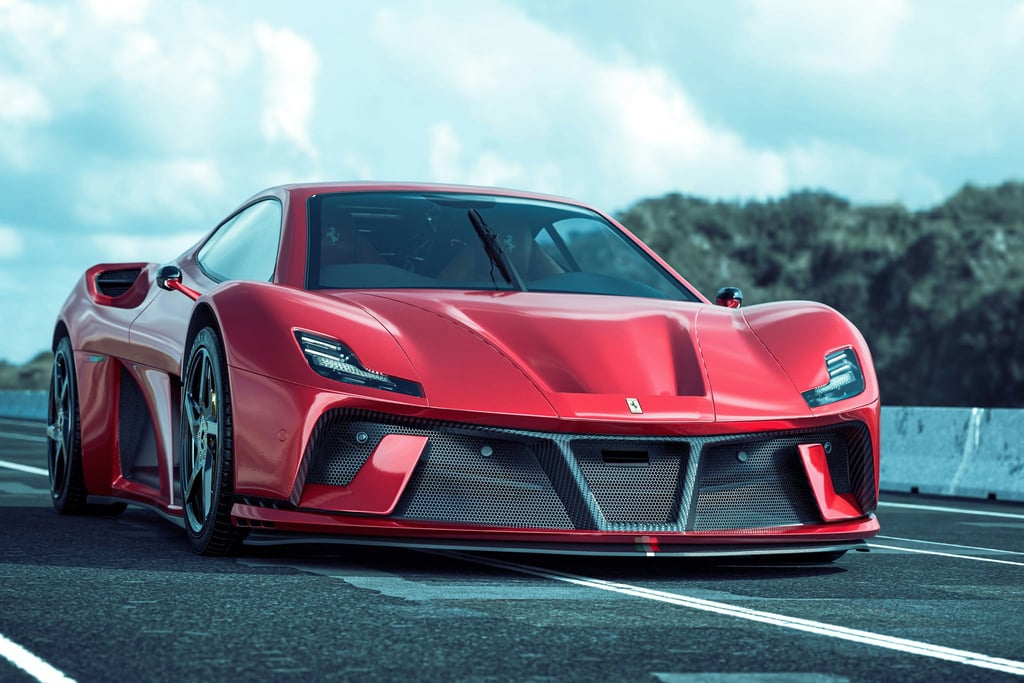 Ferrari Hypercar Pure Performance in vibrant red, showcasing sharp design and power on a race track, perfect car wall art.