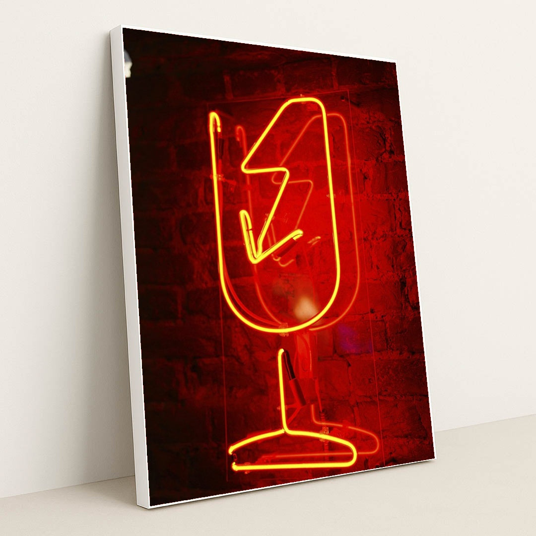 Glowing Red Wineglass Neon Sign by Nadin Sh - White Frame Stretchiez