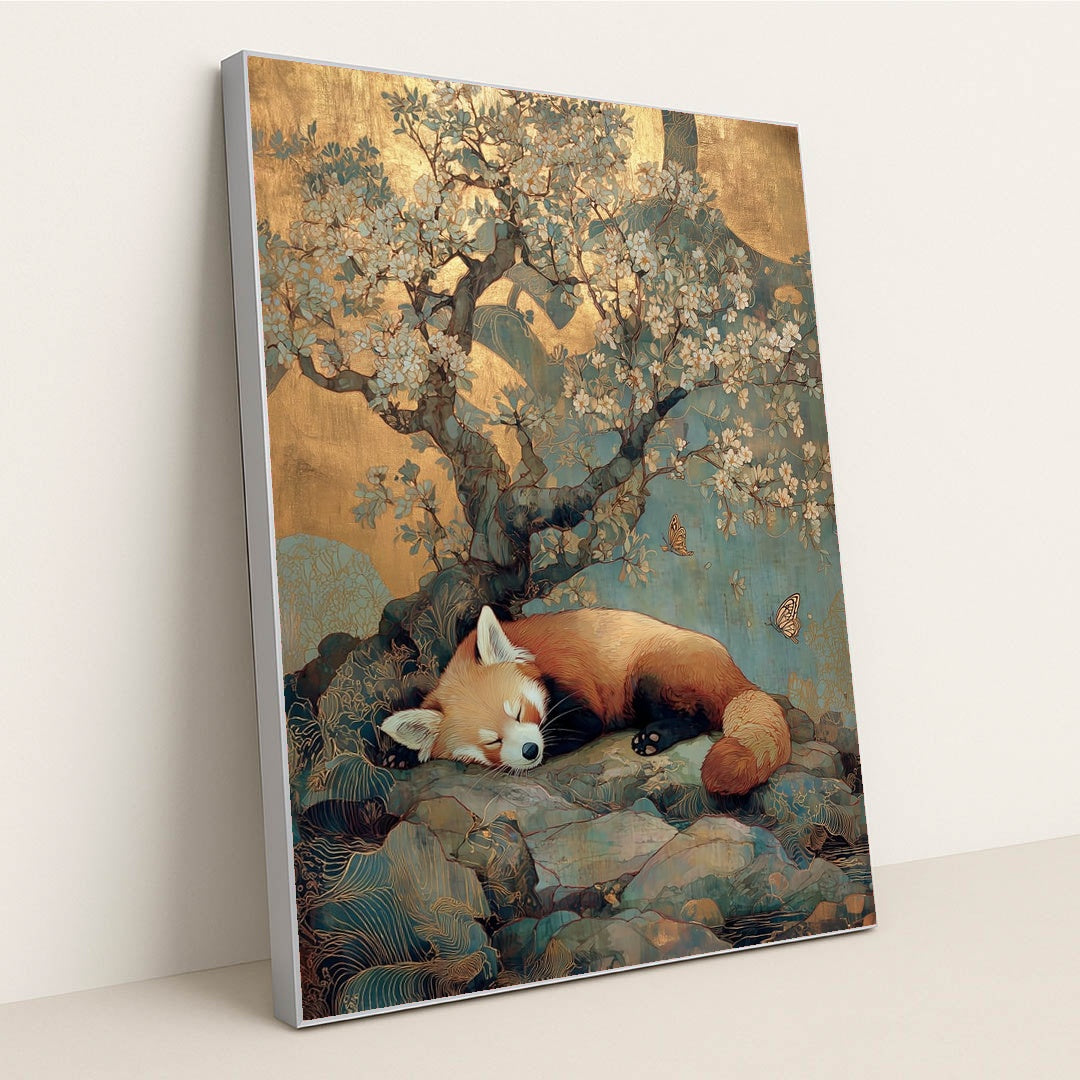 Red Panda's Golden Slumber by Anna Stone - Silver Frame Stretchiez
