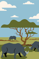 Rhinos Grazing in a Beautiful Field by Silverfork Studio