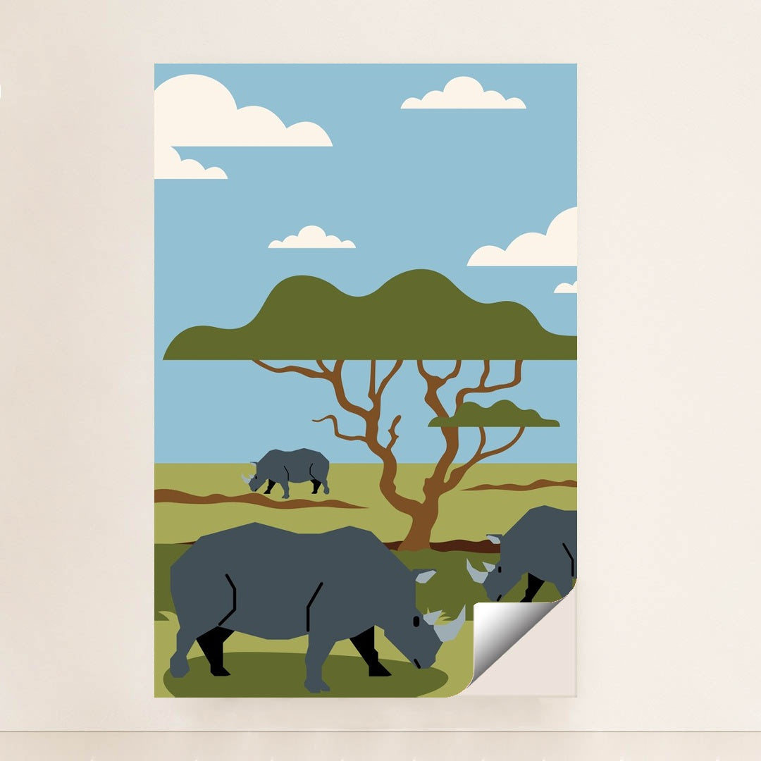 Rhinos Grazing in a Beautiful Field by Silverfork Studio - Peeliez