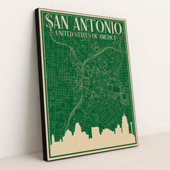 Blueprint of San Antonio's Urban Landscape by Anonymous - Black Frame Stretchiez
