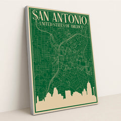 Blueprint of San Antonio's Urban Landscape by Anonymous - Silver Frame Stretchiez