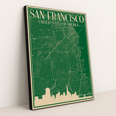Blueprint of San Francisco's Urban Landscape by Anonymous - Black Frame Stretchiez