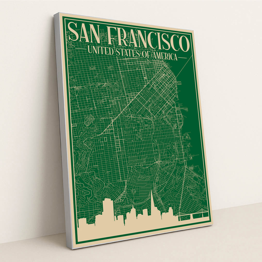 Blueprint of San Francisco's Urban Landscape by Anonymous - Silver Frame Stretchiez