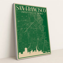 Blueprint of San Francisco's Urban Landscape by Anonymous - Silver Frame Stretchiez