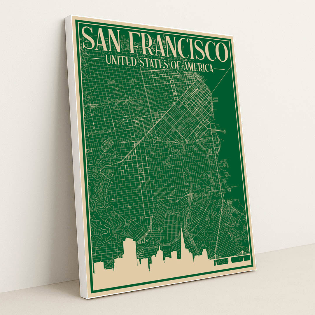Blueprint of San Francisco's Urban Landscape by Anonymous - White Frame Stretchiez