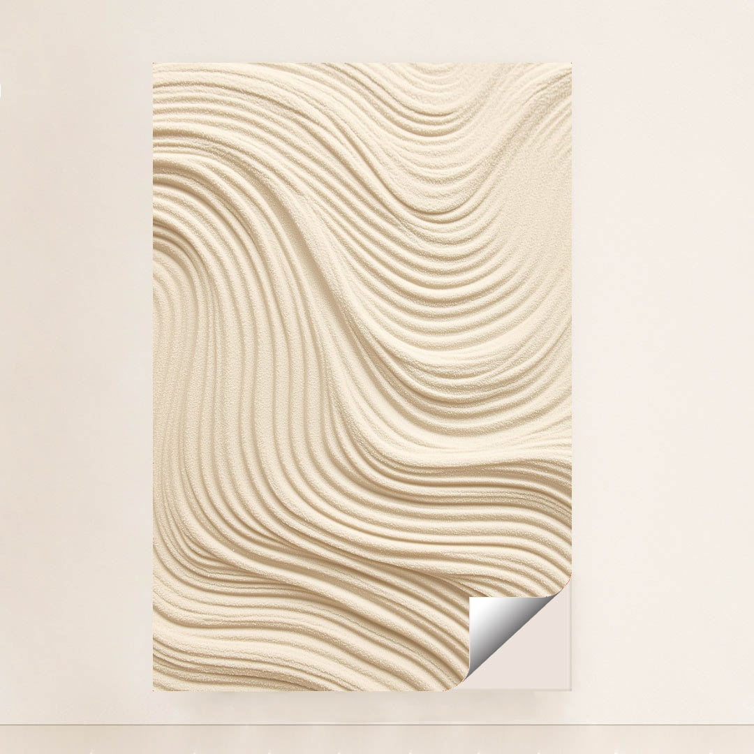 This artwork features smooth, wavy lines of textured tan sand in an abstract pattern, unframed.